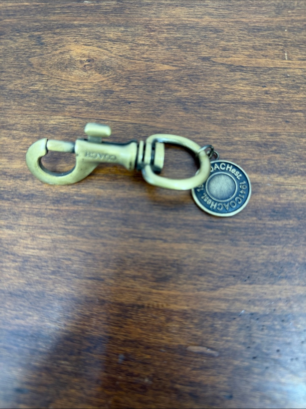 COACH Antique Brass Key Clip with Round Logo Charm - Brass - Picture 4 of 5